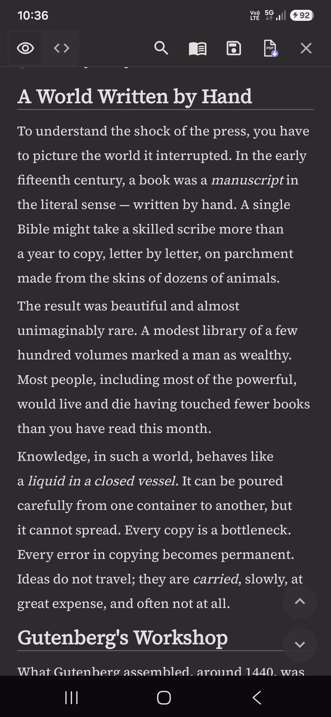 A long Markdown article rendered in Pilcrow with serif headings, body text, and generous spacing.