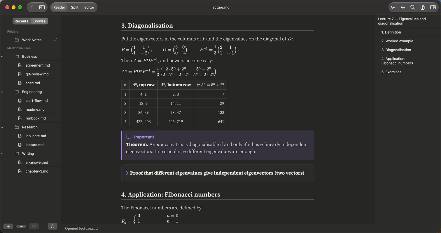 Maths: Lectures and problem sets. Inline and display maths, including matrices.