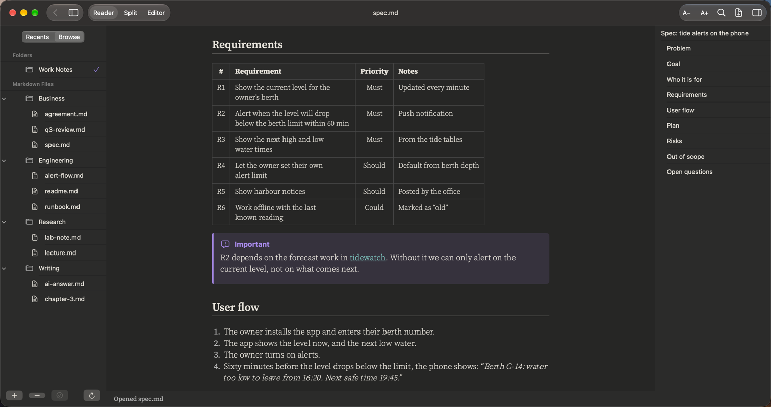 Product: Specs and plans. Tables, task lists and callouts in one page.
